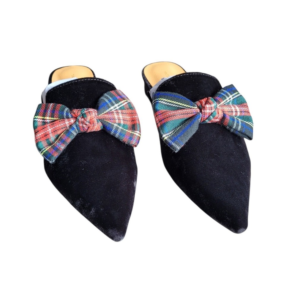 INTENTIONALLY BLANK 8 Picadeli Black Tartan Plaid Velvet Bow Mule Wome